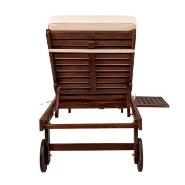 Seabrook Outdoor Acacia Wood Lounger with Cushion, 5-Position Back, Slide Table & Wheels - JONATHAN Y
